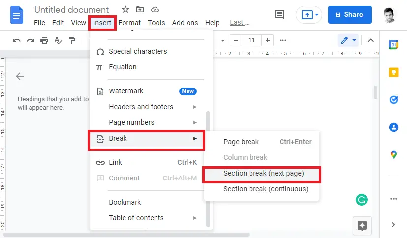 How To Exclude First Two Pages From Page Numbers Google Docs Step-2