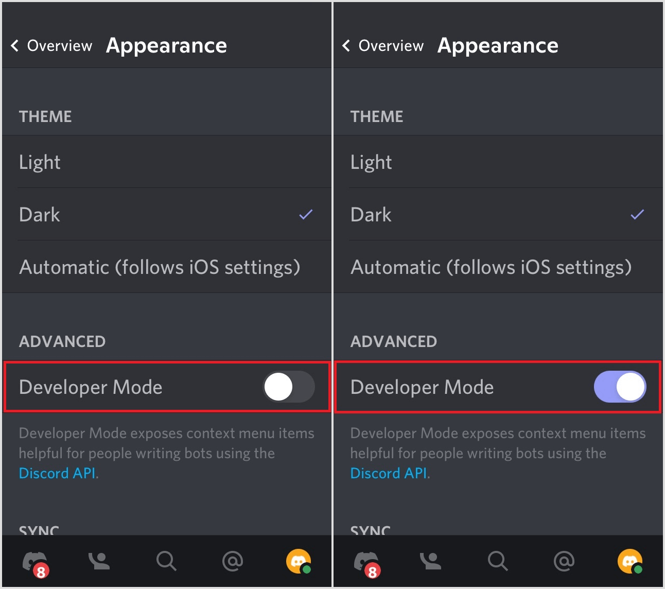 To enable the Developer Mode on Discord’s mobile app
