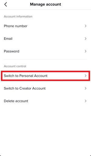 How to Switch to a Personal Account on TikTok Step-3