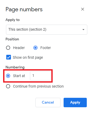 How To Exclude First Two Pages From Page Numbers Google Docs Step-4