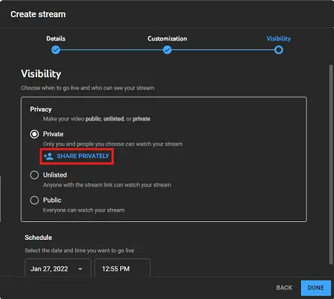 How to Host a Private Live Stream on YouTube Step-6