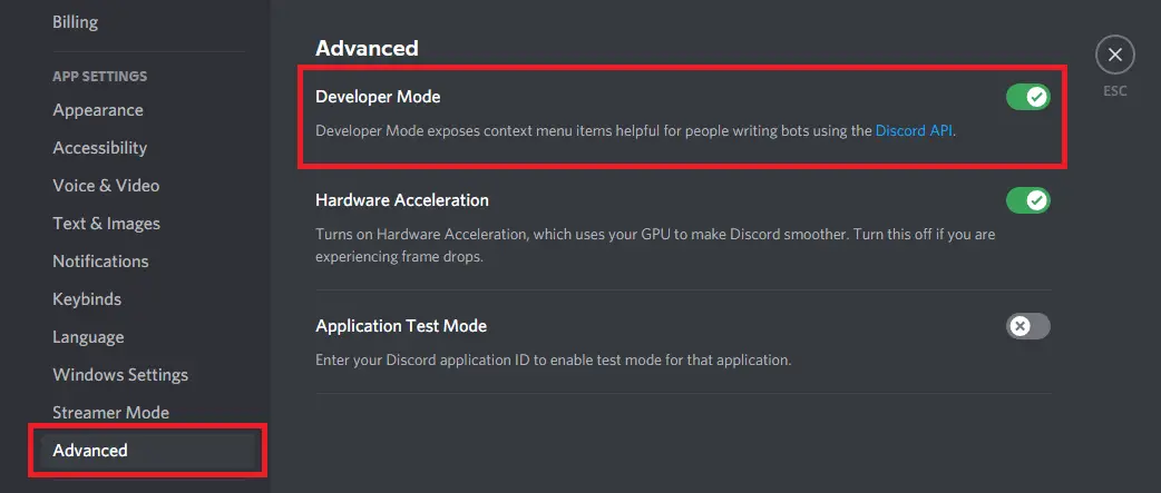 Developer Mode Disccord