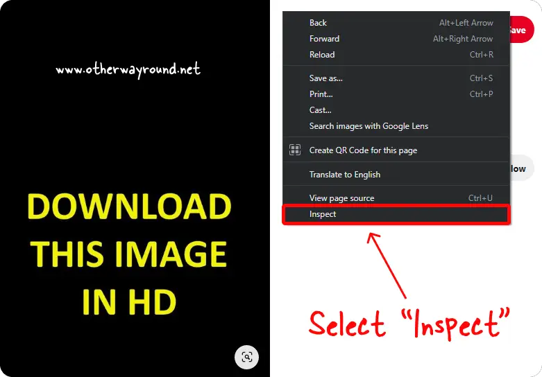 Right-click and select "Inspect"-How To Download Pinterest Images In HD Quality Step-1