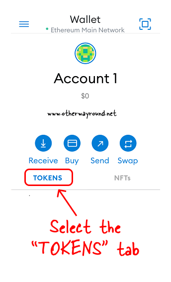 Select the "TOKENS" tab-metamask not showing tokens