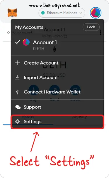 Select "Settings"-metamask change language