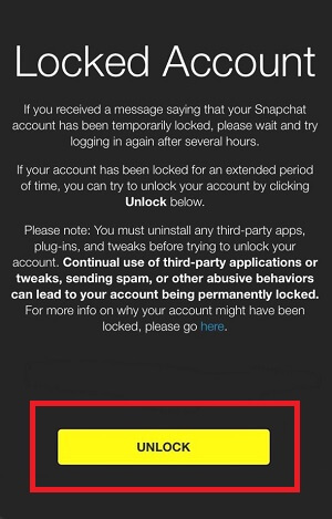 How to unlock your locked Snapchat account? Unlock Button