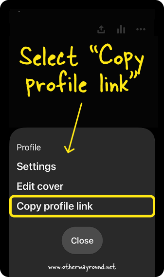 Select "Copy profile link" How To Get Pinterest Profile Link From App Step-3