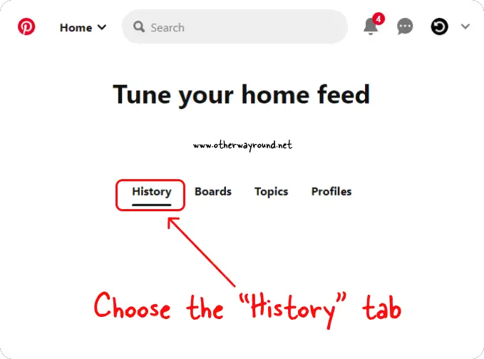 Choose the "History" tab. How To View Pinterest History (Web)