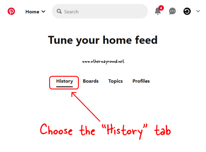 Choose the "History" tab. How To View Pinterest History (Web)