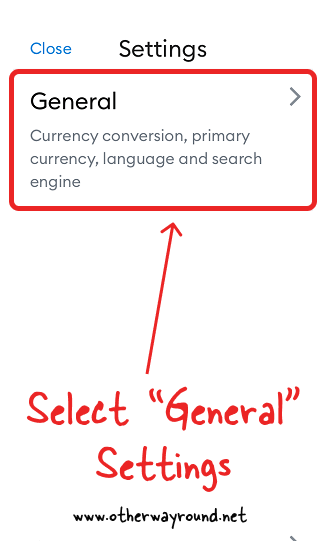Open "General" settings-metamask change language