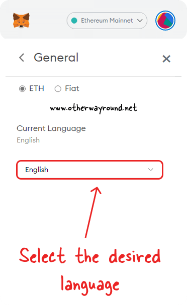 Select your preferred language-metamask change language