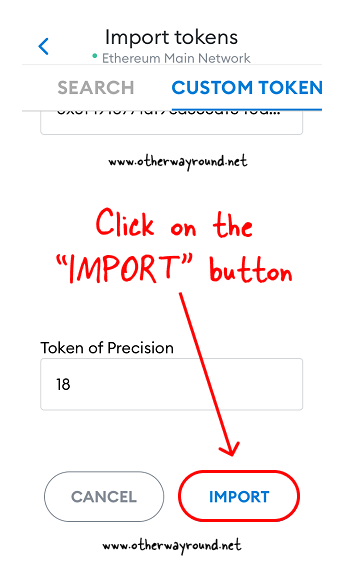 Click on the "IMPORT" button-metamask not showing tokens