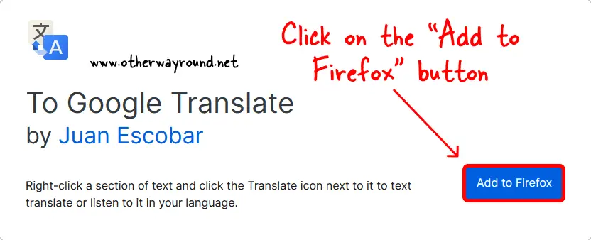 Install the "To Google Translate" extension. How To Translate A Page Firefox Step-1