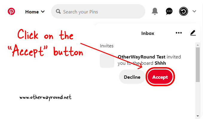 Click on the "Invite" button. How To Accept An Invite To A Secret Board On Pinterest (Web) Step-2