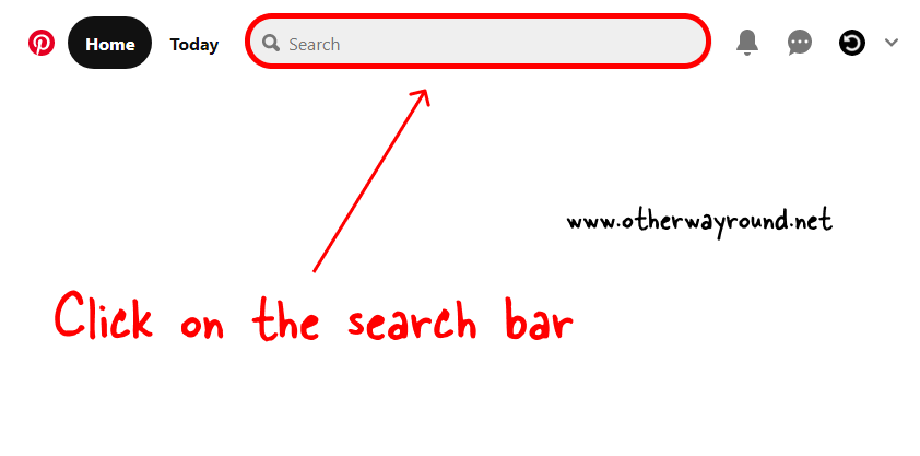 Click on the search bar. How To Find Someone On Pinterest (Web) Step-2