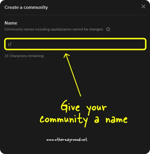 Give your community a name. How To Make A Reddit Community Step-2