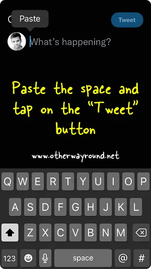 Paste the space and tap on the "Tweet" button. How To Tweet A Blank Tweet Step-3