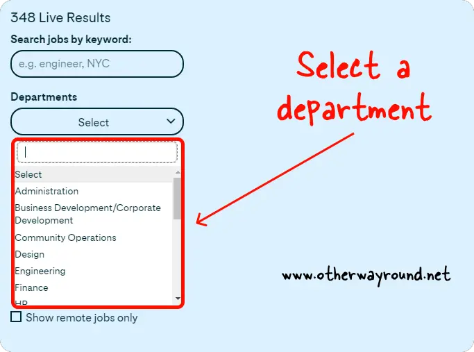 Select a department. How To Work For Pinterest Step-3