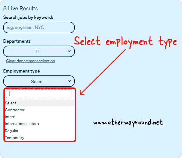 Select employment type. How To Work For Pinterest Step-4