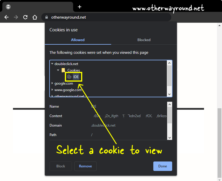 Select a cookie to view. How To View Cookies In Chrome Method-1 Step-3