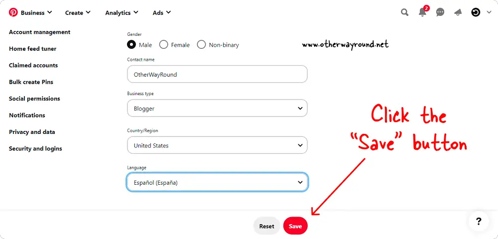 How To Change Language On Pinterest Step-4