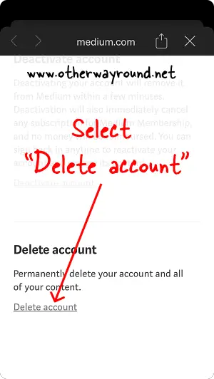 How To Delete Medium Account On Mobile App Step-4