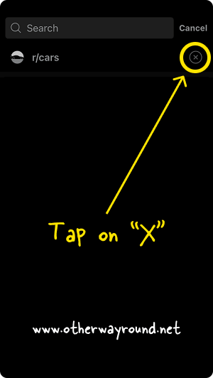How To Delete Recent Communities On Reddit_Tap on “X” next to the community name in the search bar