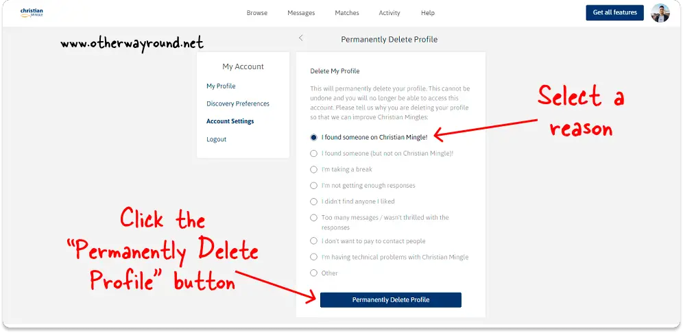 How To Delete A Christian Mingle Account Web Step-4