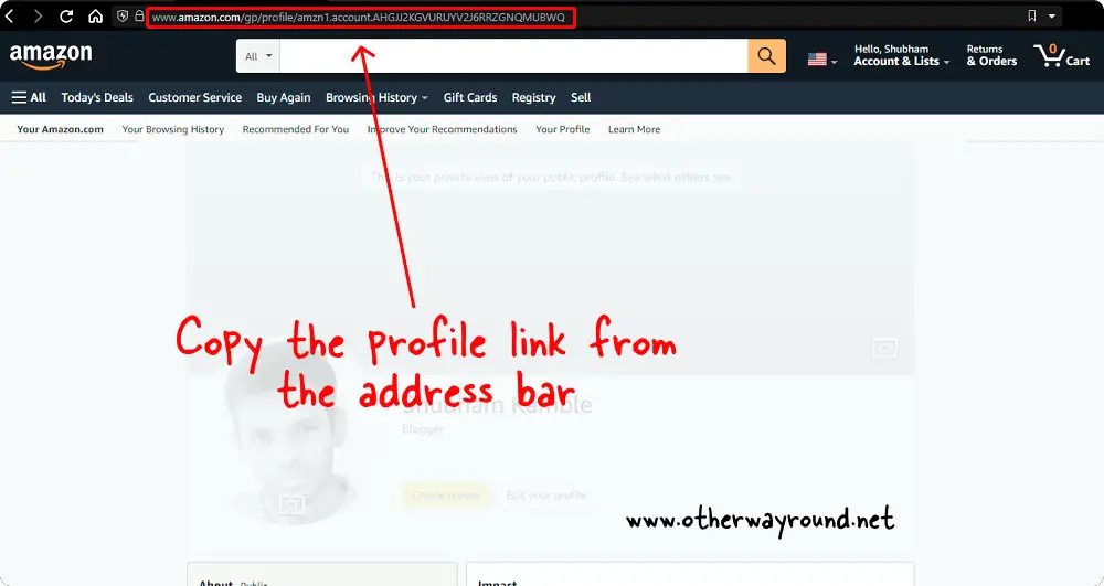How To Get Amazon Profile Link Step-4