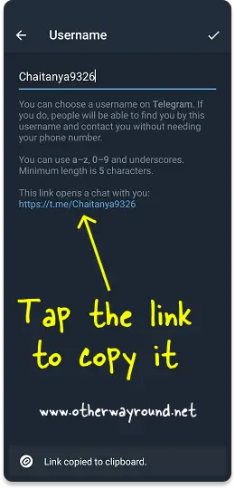 How To Get Your Telegram Link On Android Step-5