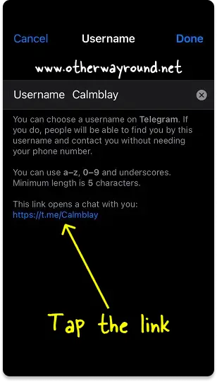 How To Get Your Telegram Link On iOS Step-5
