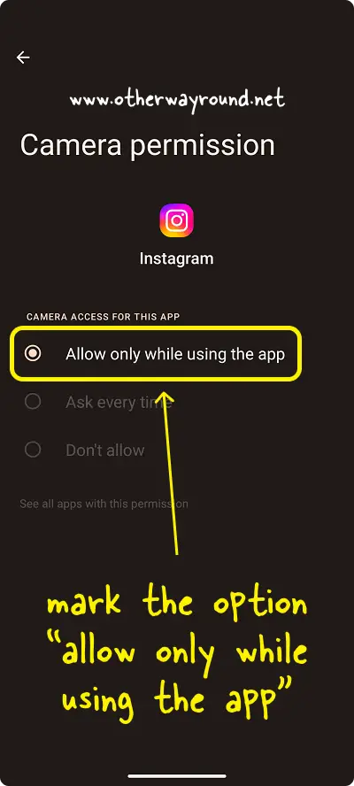 How to Enable Camera Access on Instagram Android Step-5