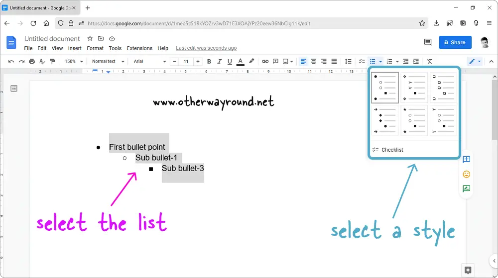 How to Make a Sub Bullet in Google Docs-1