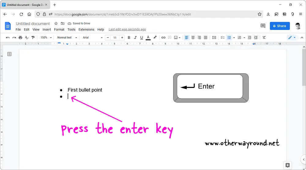 How to Make a Sub Bullet in Google Docs Step-2