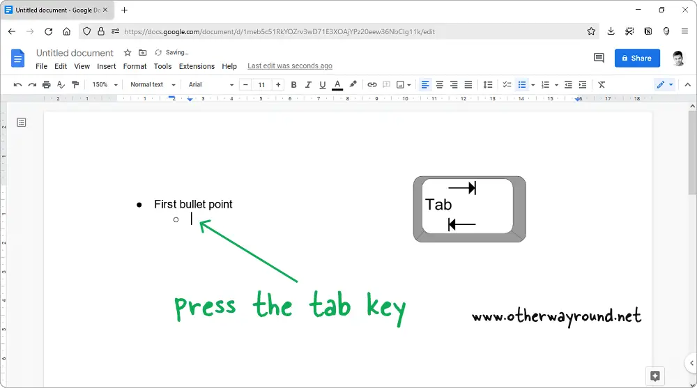 How to Make a Sub Bullet in Google Docs Step-3