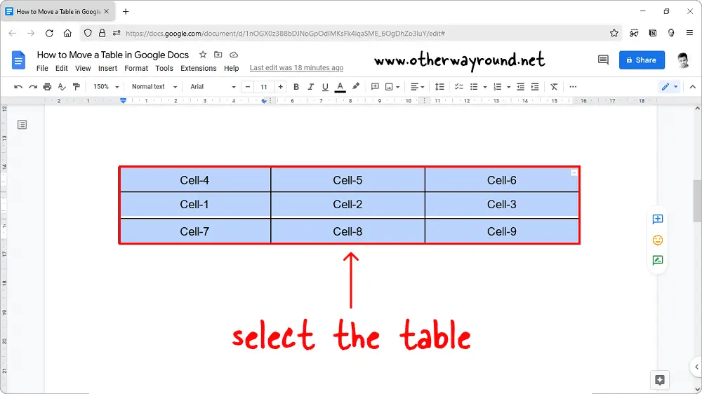 How to Move a Table in Google Docs Step-1