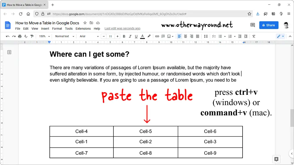 How to Move a Table in Google Docs Step-4